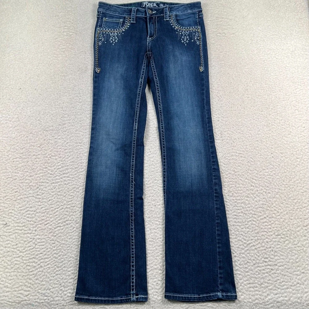 Wrangler Rock 47 Jeans Womens 27x34 *28x32 Ultra‎ Low Rise Boot Cut Embroidered